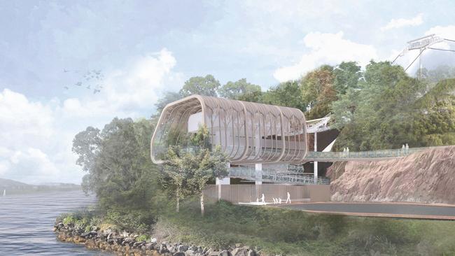 A concept image of a new cable car station that would be built as part of the Taronga Zoo proposal.