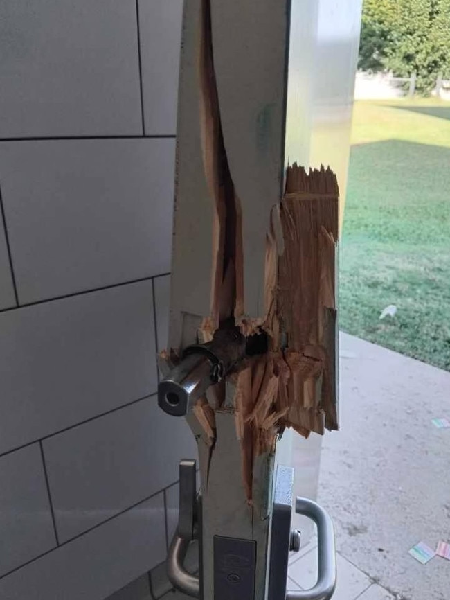 Damage to the door of Mulgrave Combined Cricket Club toilet blocks. Picture: Supplied by Gavern Lovett
