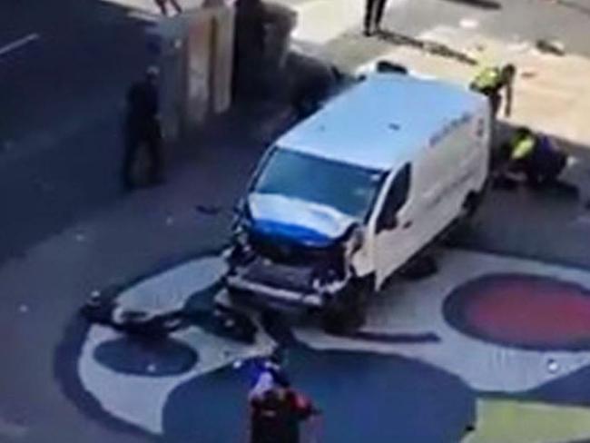 The white van used in the terror attack at Las Ramblas in Barcelona.