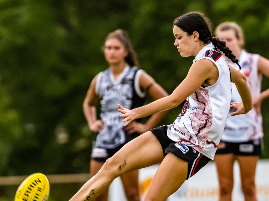 Sophie Berry kicked three goals against Palmerston in Round 13. Picture: Patch Clapp / AFLNT Media.