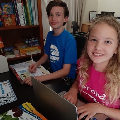 Jak and Maggie Mae are now home schooling. Picture: Supplied