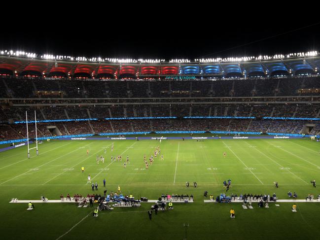 With the AFL teams away for Gather Round, the NRL will take over Perths’ Optus Stadium in Round 6, with a double header. Picture: AAP