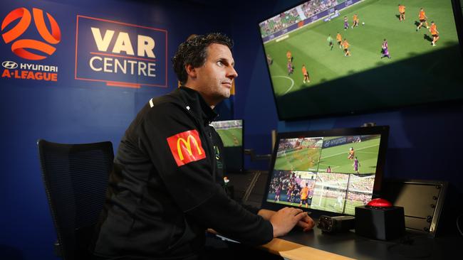 Kris Griffiths Jones at the A-League’s VAR headquarters in Sydney. Picture: Richard Dobson