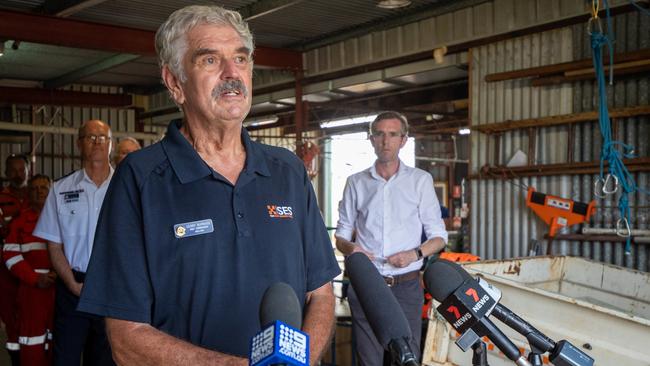 Ballina SES Unit Commander Gerry Burnage speaking at a press conference during the March 4 floods Photo: Danielle Smith