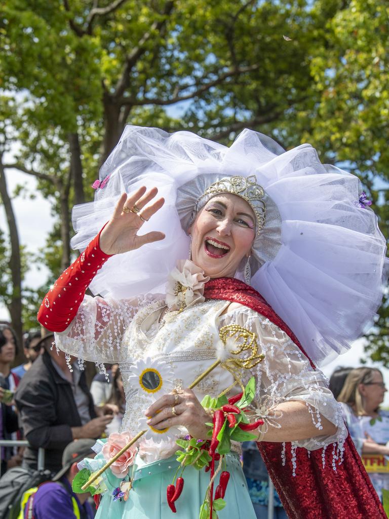 Madison Hebbard is the Chilli Queen in the Grand Central Floral Parade. Saturday, September 17, 2022. Picture: Nev Madsen.