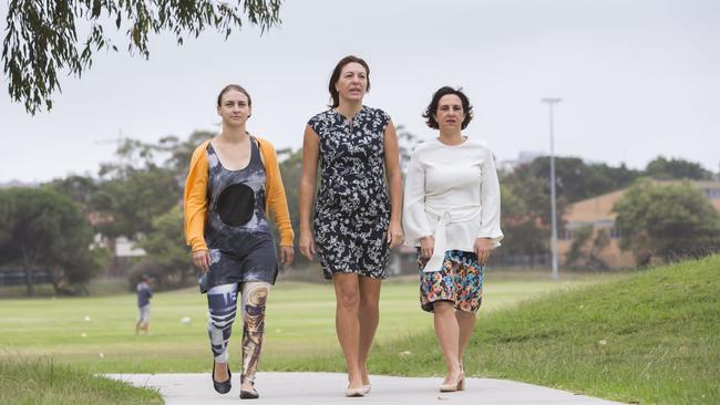 Bayside Women's Shelter director Lucy Dean, chairwoman Christina Curry and director Sophie Panigirakis. Picture: AAP/Matthew Vasilescu