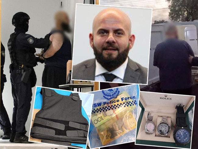 A school principal - Rabieh Gahbrieh, top centre, - was arrested along with his brother-in-law by Financial Crime Squad detectives over alleged fraud and corruption offences against the NSW Department of Education. Police executed three search warrants in Georges Hall, Yagoona, and Revesby, locating and seizing electronics, $42,400 cash, a ballistics vest, and luxury watches. Pictures: Supplied