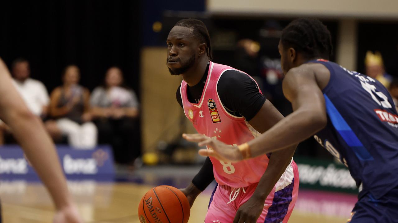 Mangok Mathiang of the Breakers drives forward during his side’s loss to Melbourne United. Picture: Andy Jackson/Getty Images