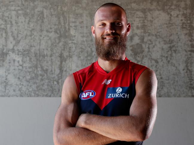 MELBOURNE, AUSTRALIA - FEBRUARY 12: Max Gawn of the Demons poses for a portrait during the Melbourne Demons team photo day at the Melbourne Cricket Ground on February 12, 2018 in Melbourne, Australia. (Photo by Adam Trafford/AFL Media)