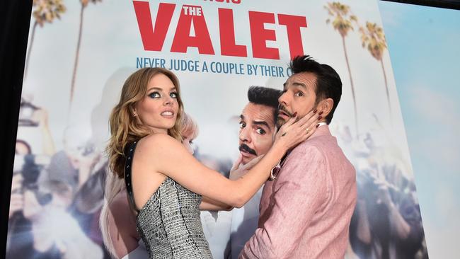 Samara Weaving and Eugenio Derbez at the premiere of The Valet in Hollywood last week. Picture: Getty Images