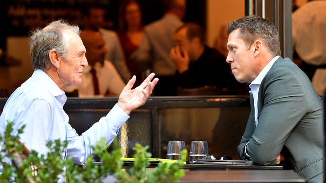 Graham Cornes interviews Adelaide Crows CEO Andrew Fagan at Pranzo Restaurant in Adelaide in 2019. Picture: AAP Image/Sam Wundke