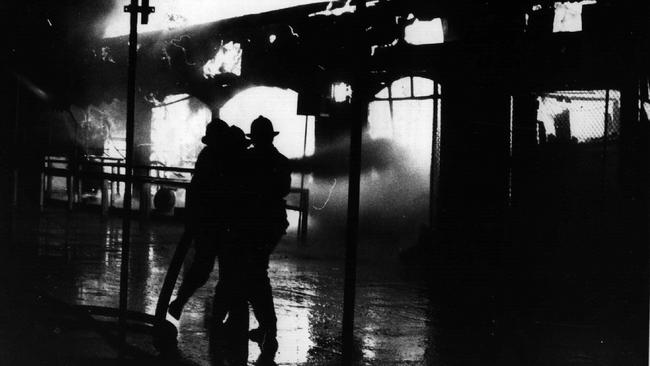 Firemen battle the blaze at the Ghost Train ride on a tragic night in 1979.