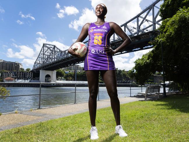 Firebirds star Mary Cholhok hopes to inspire more Ugandans, and Africans in general, to netball. Picture: Lachie Millard