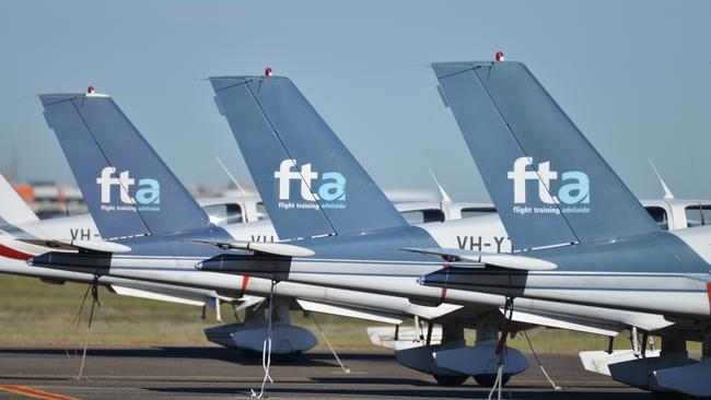 Flight Training Adelaide aircraft on the ground at Parafield Airport. Picture: Brenton Edwards/AAP