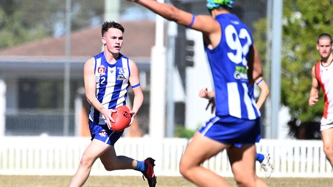 Mt Gravatt player Cameron Miller QAFL colts Australian football: Morningside v Mt Gravatt. Saturday July 22, 2023. Picture, John Gass