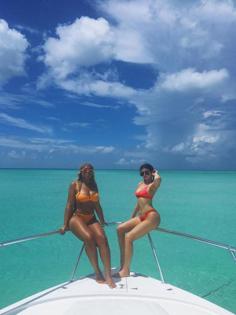 Kylie Jenner and long time friend Jordyn Woods pose on board on a yacht in the Carribbean, “blessed.” Picture: Instagram