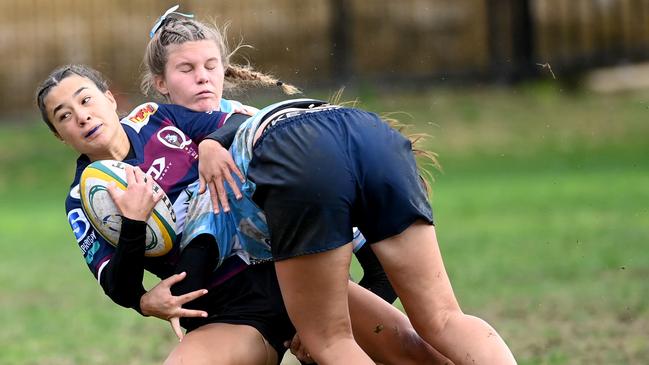 Action of the opening day of the girl’s competition at the Australian Schools Rugby Championship. Pic: Jeremy Piper