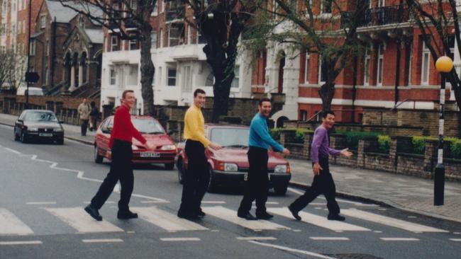 Wiggles reenact The Beatles’ famous Abbey Road cover.