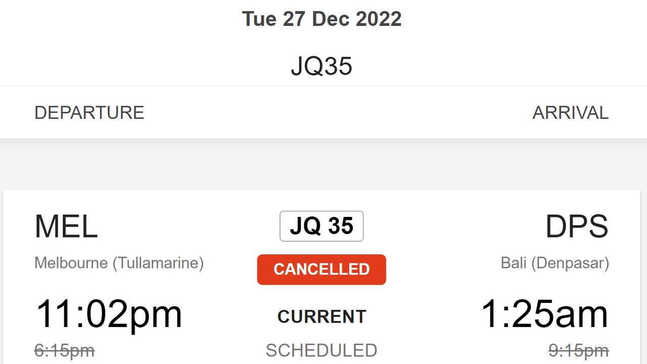 Social media posts revealed the flight, which was due to land at 1.25am local time, had been cancelled. Picture: Facebook