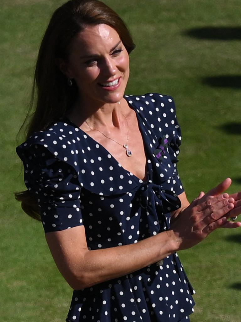 Kate in Alessandra Rich at Wimbledon in July. Picture: Daniel LEAL / AFP.