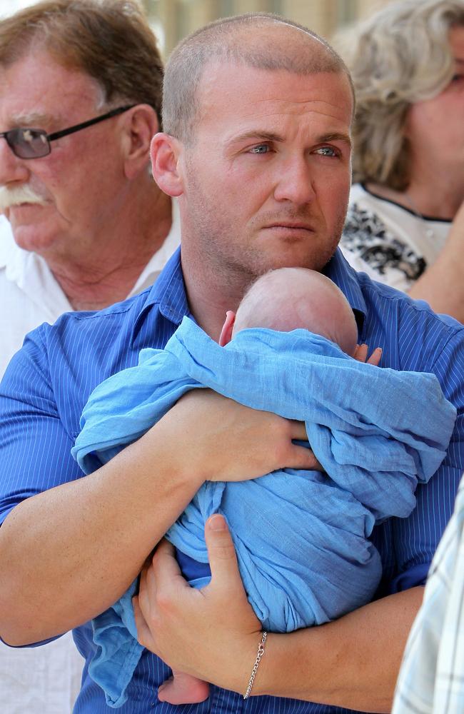 Wayde Kelly at the Mudgeeraba funeral of Kymberlie. Picture Mike Batterham