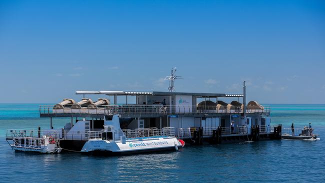 The floating hotel is located at Hardy Reef off the Whitsundays.