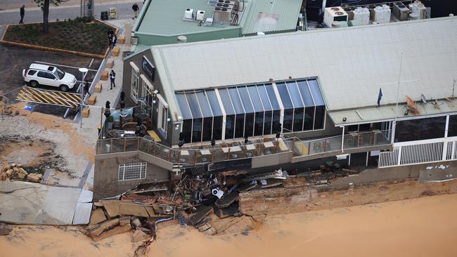 Beach Hotel at Collaroy was partially destroyed when massive waves slammed against during last night’s storm. Picture: Toby Zerna