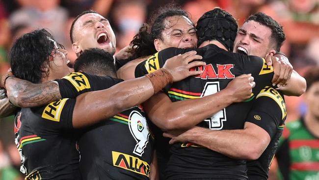 Panthers players celebrate winning the NRL Grand Final as part of an exhilarating finals series. Picture: Getty Images