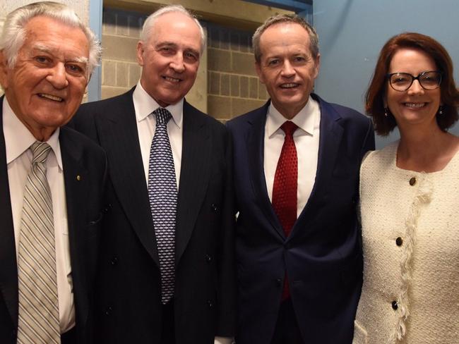 Bob Hawke, Paul Keating, Bill Shorten and Julia Gillard in 2016. Picture: Supplied