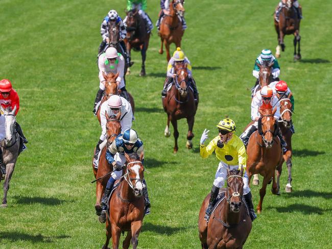 2023 Melbourne Cup held at Flemington Racecourse. Race 7 Lexus Melbourne Cup won by number 3 Without a Fight ridden by Mark Zahara. Picture: Jason Edwards