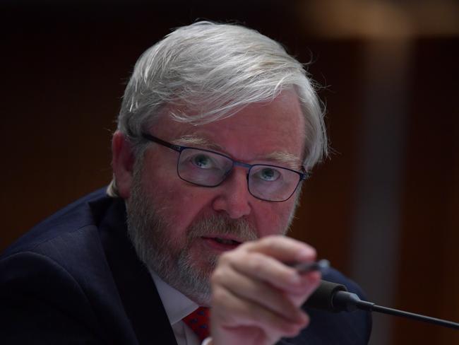 Former prime minister Kevin Rudd during the public hearing into media diversity. Picture: Getty Images