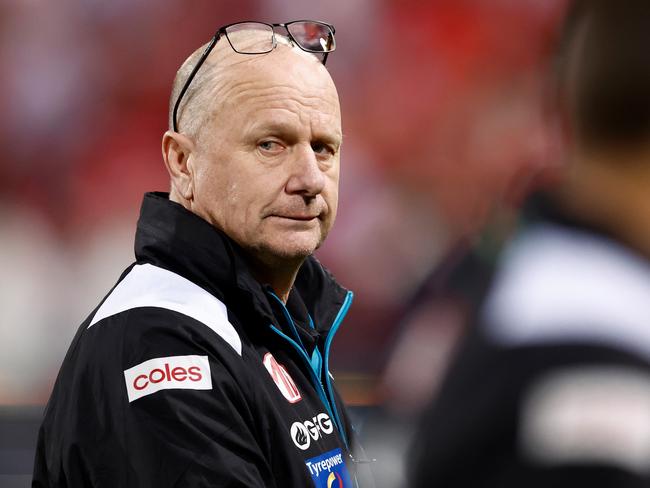 SYDNEY, AUSTRALIA - SEPTEMBER 20: Ken Hinkley, Senior Coach of the Power looks on during the 2024 AFL First Preliminary Final match between the Sydney Swans and the Port Adelaide Power at The Sydney Cricket Ground on September 20, 2024 in Sydney, Australia. (Photo by Michael Willson/AFL Photos via Getty Images)