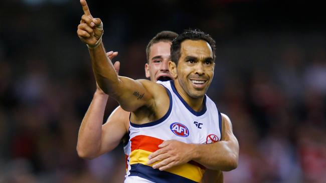 Star Crows small forward Eddie Betts looms large in Showdown 44, having kicked 31 goals in his eight derbies against Port Adelaide. Picture: Darrian Traynor (Getty Images)