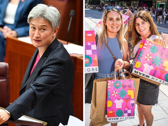 Foreign minister Penny wong and Black Friday shoppers