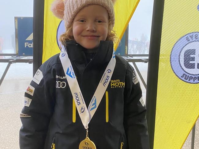 5-year-old wonderkid Adelaide Michel already has a passion for snow sport and has the winning record to reflect it. Picture: Supplied, SA Snow Sport Association