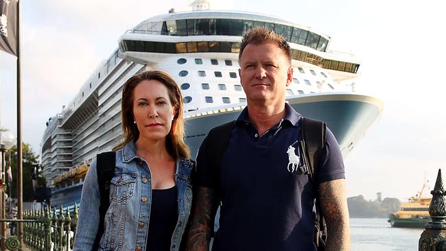 Cruise passengers Michelle and Greg Fawkner arrive back in Sydney on Monday. Picture: Jane Dempster