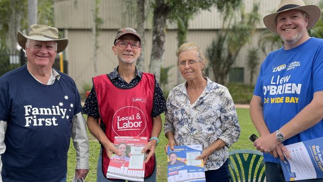 Dave Hetherington, Dan Stewart, Lyn Woodhead, and Chris Anderson at the May 3, 2025 election day gauntlet at Southside State School.
