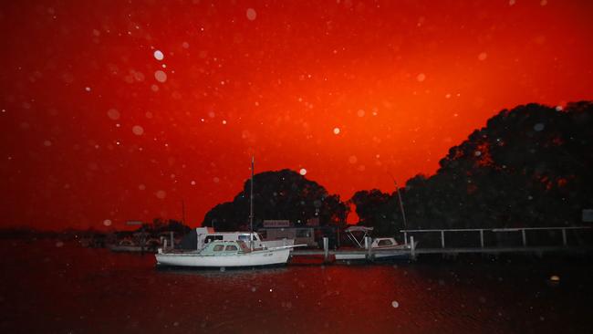 Fire closes in on Mallacoota in January. Picture: David Caird