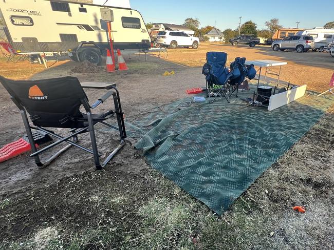 The remains of a family's campsite after their car, and attached caravan, was stolen on Monday night from the Allen Terry Caravan Park in Hughenden