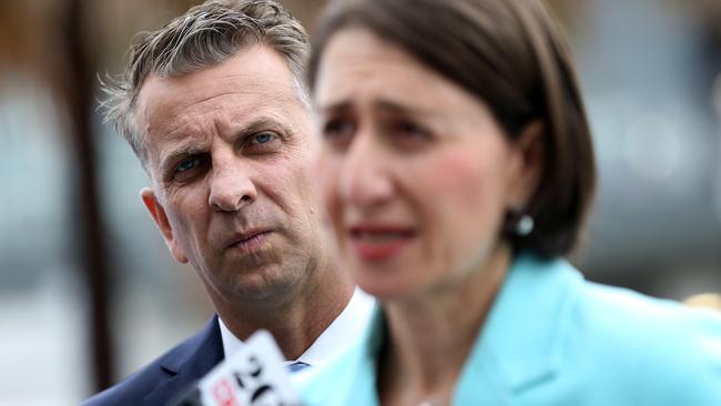 Premier Gladys Berejiklian visits Penrith to announce a cap on Opal fares with Transport Minister Andrew Constance. Picture: Toby Zerna