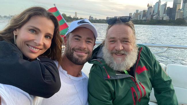 Russell Crowe has been spotted around Sydney with the cast of Thor including Chris Hemsworth. Picture: Instagram