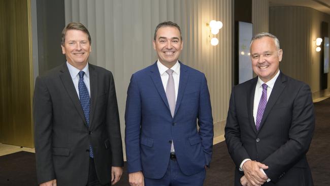 SkyCity Group deputy chairman Bruce Carter, left, with South Australian Premier Steven Marshall and SkyCity Adelaide general manager David Christian. Picture: Tom Roschi