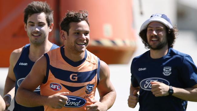 Geelong Cats Steven Motlop training with teammates. Picture: Wayne Ludbey