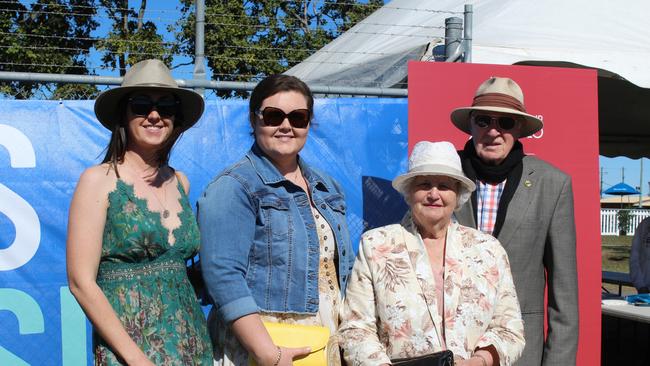 POP UP POLO BUNDABERG 2021: Laura Carrodus, Charlotte Carrodus, Norma Smith and Kevin Smith wait for the gates to open at the polo.