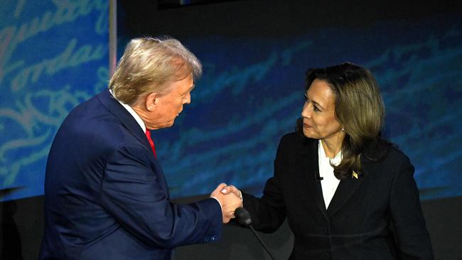 Vice President and Democratic presidential candidate Kamala Harris shakes hands with former president and Republican presidential candidate Donald Trump prior to their firstn presidential debate. Photo: Saul Loeb