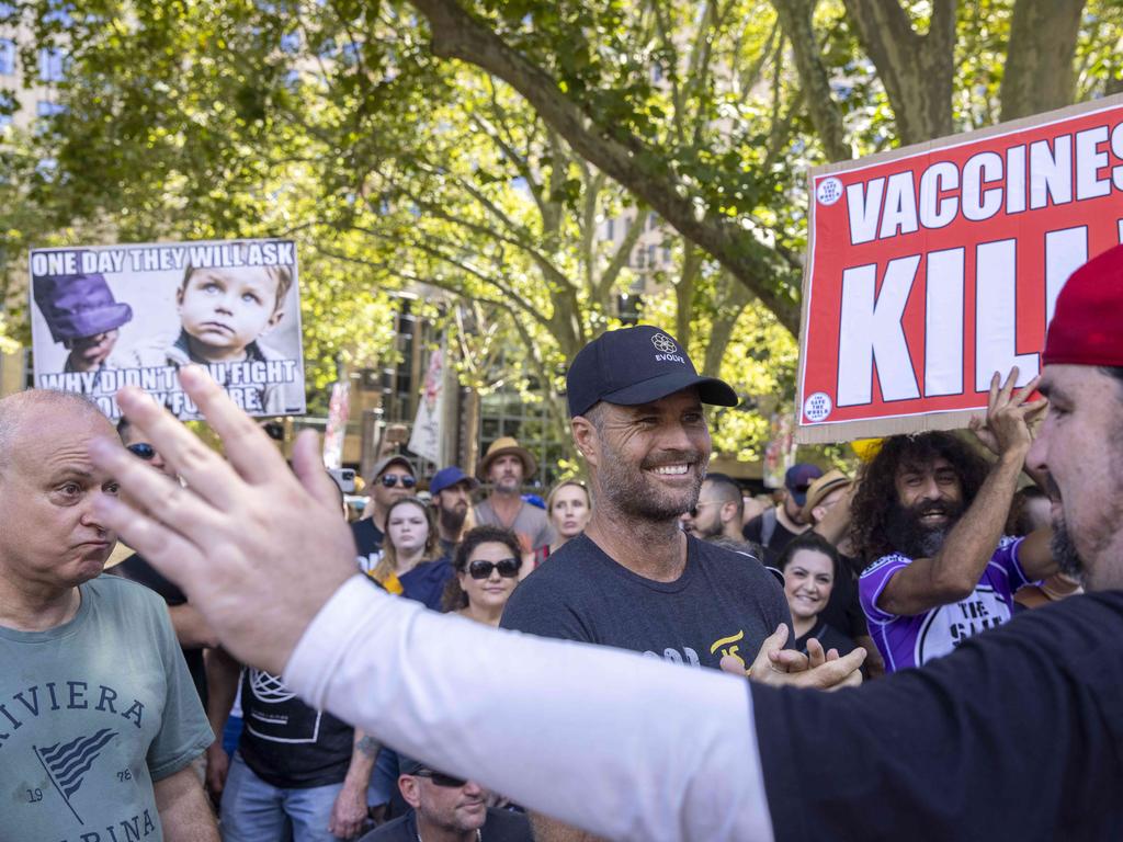 Pete Evans — pictured at an anti vax rally in Sydney — has been fined almost $80,000. Picture: NCA NewsWire / Jenny Evans