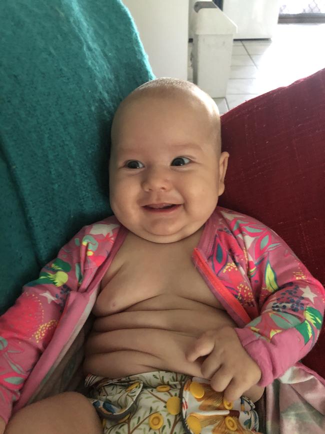 Hazel Yuwono is chunky bub chilling on the couch, Picture: Crystal Briscoe