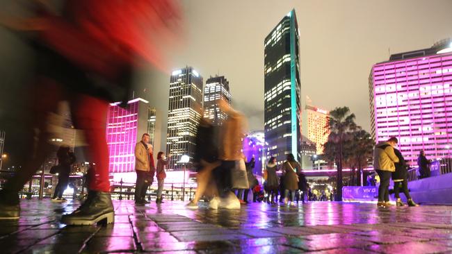Circular Quay has proved a tourist hot spot with light displays on the exterior of the Museum of Contemporary Art, Customs House, the Sydney Opera House and down to the Royal Botanic Gardens.
