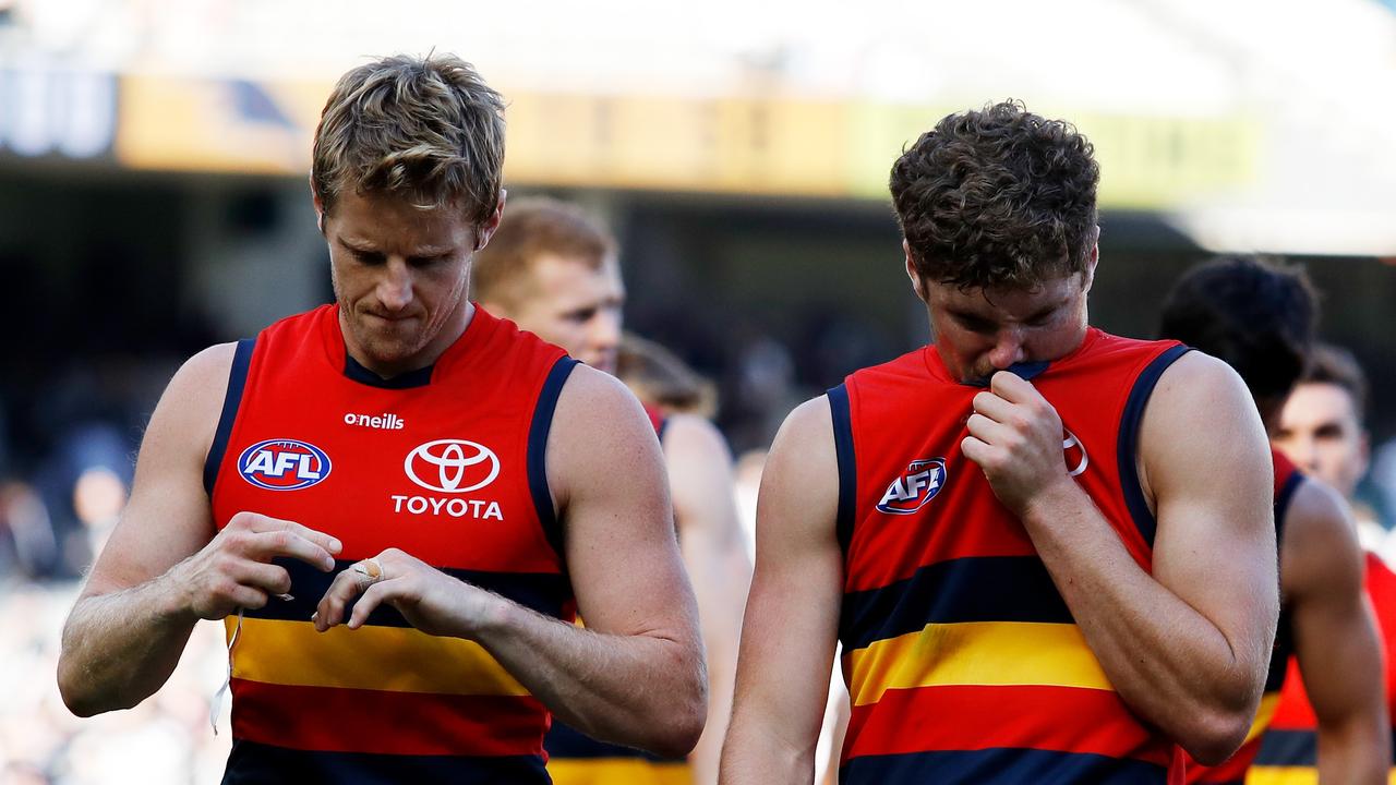 The Crows trudge off after yet another loss to Collingwood. Picture: Getty Images