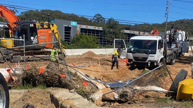 The driver managed to jump from the out-of-control truck and land next to an excavator, but he broke his leg. Picture: Supplied